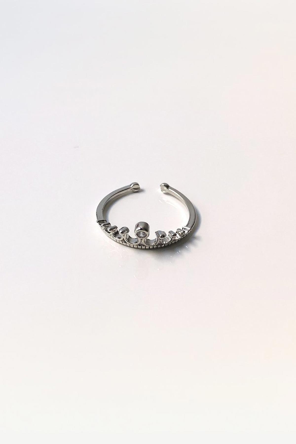 Teen Jewellry Beyaz Zirkon Taşlı Ayarlanabilir Tekli Pirinç Yüzük