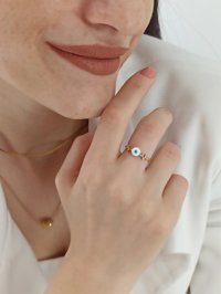 Çlk Accessories Beyaz Nazar Boncuklu Ayarlanabilir Tekli Pirinç Yüzük