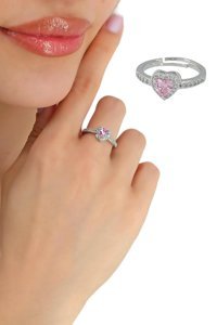Çlk Accessories Pembe Zirkon Taşlı Ayarlanabilir Tekli Pirinç Yüzük