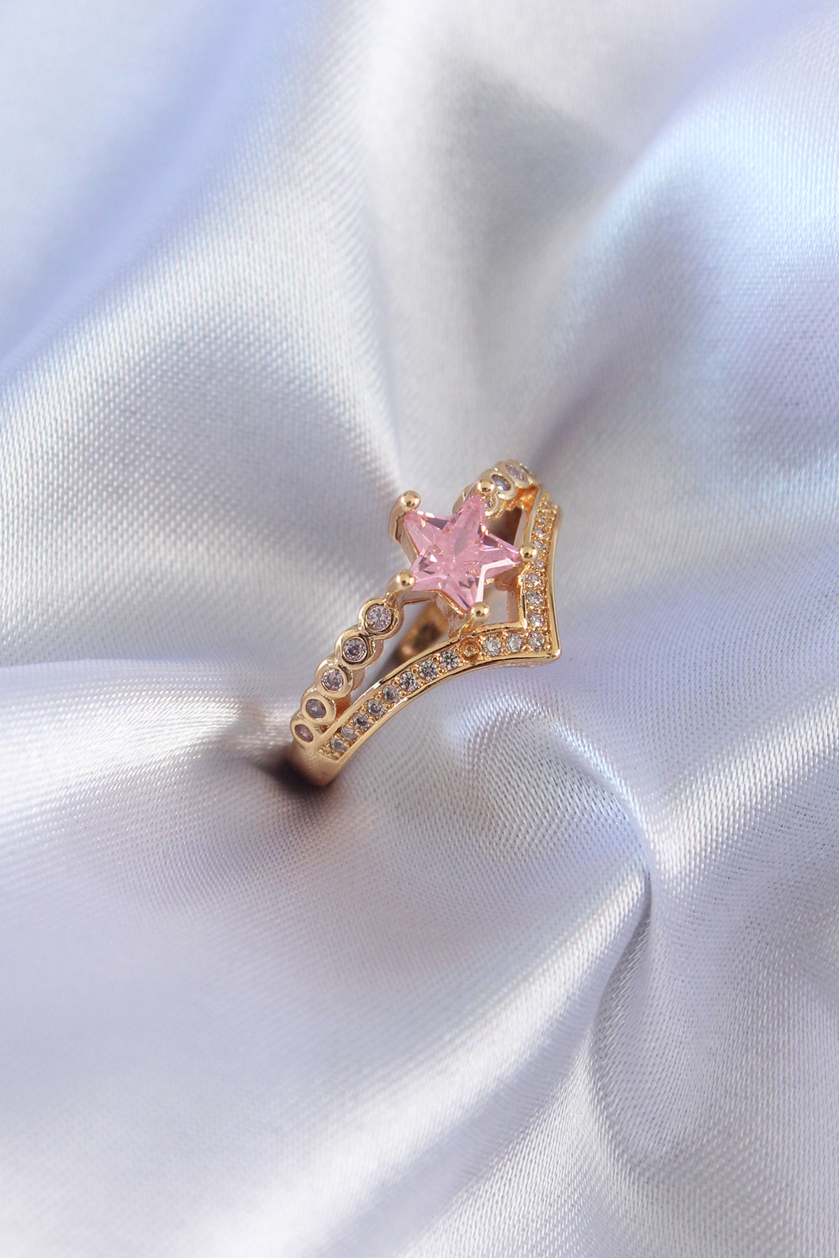 Stillove Pembe Zirkon Taşlı Ayarlanabilir Tekli Pirinç Yüzük
