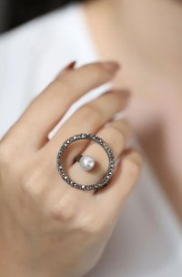 Ceso Accesories Beyaz İnci Taşlı Ayarlanabilir Tekli Pirinç Yüzük