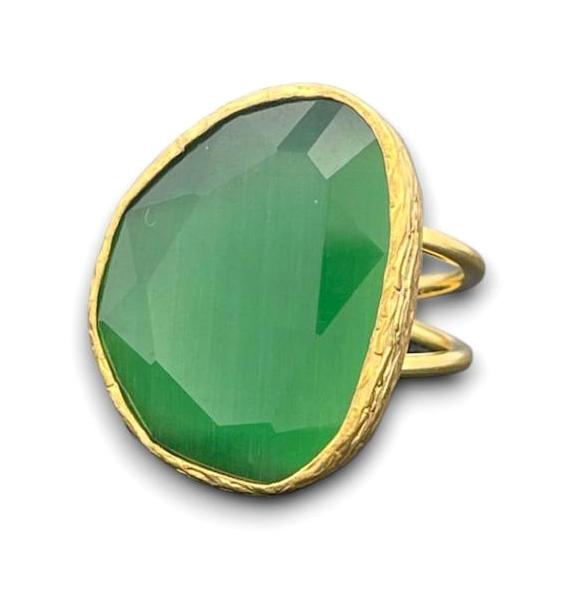 Kadir Jewelry Yeşil Ayarlanabilir Tekli Pirinç Yüzük