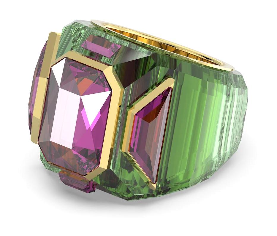 Swarovski Fuşya - Yeşil Tekli Rodyum Yüzük
