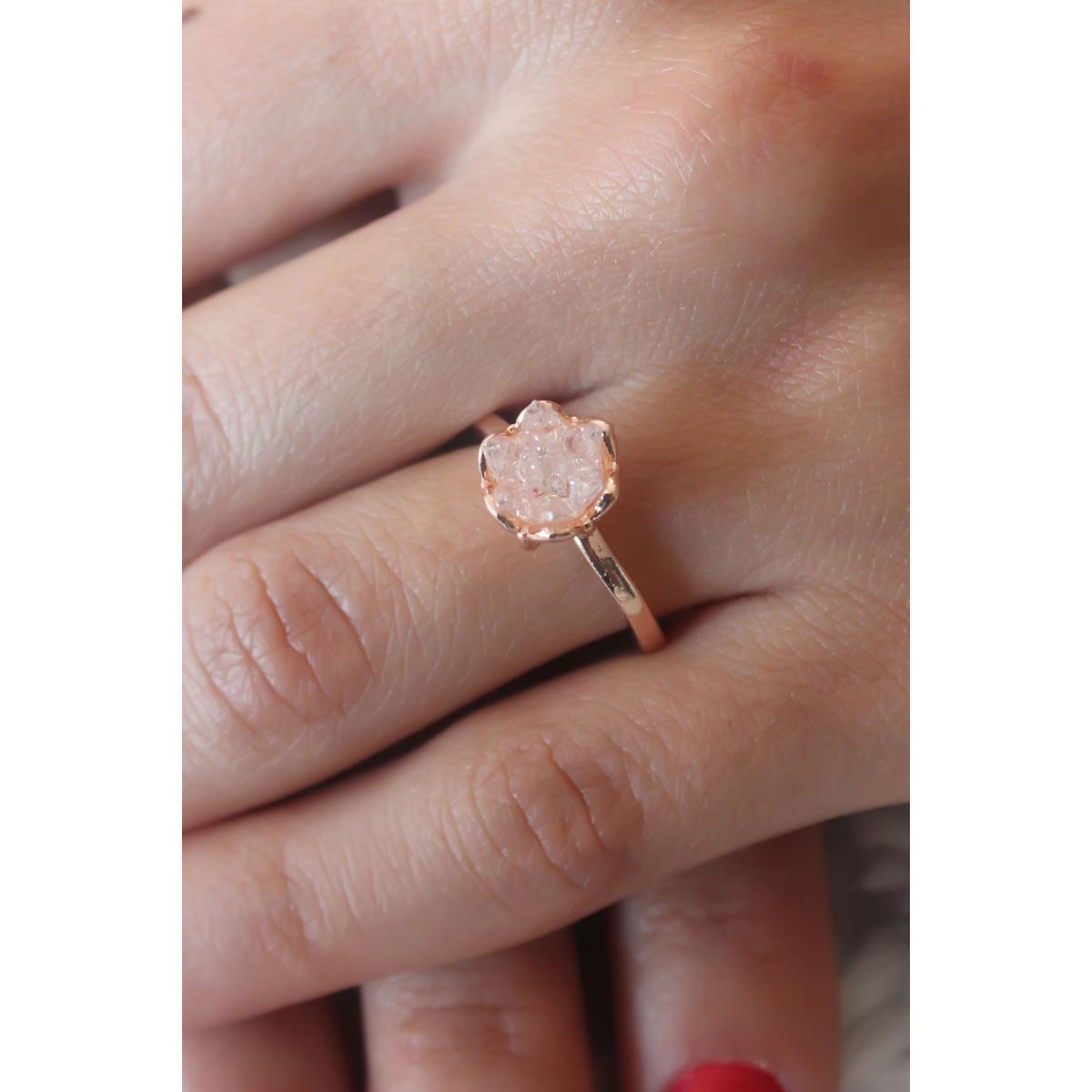 Ruby Pembe Ayarlanabilir Tekli Metal Yüzük