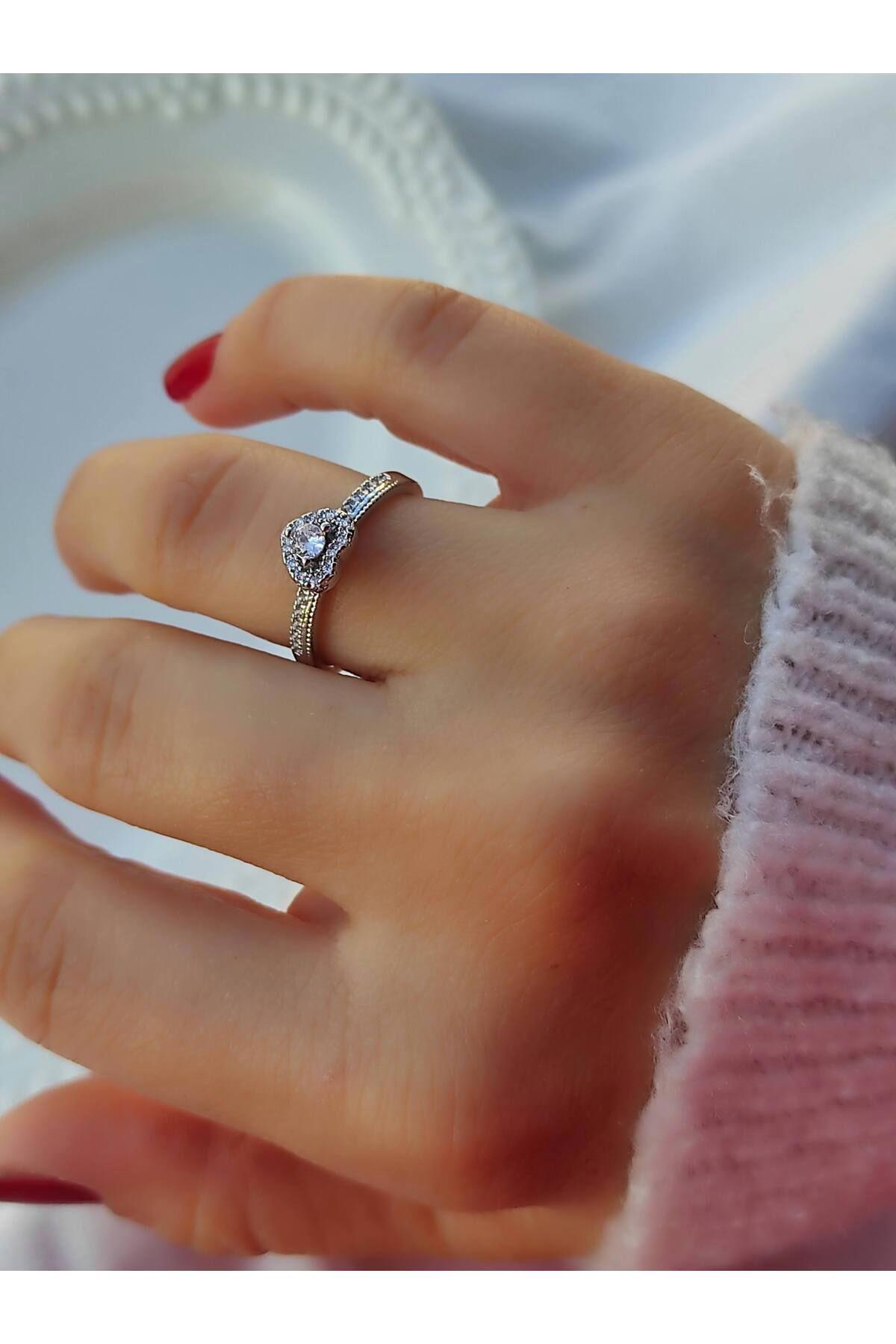 Amabel Jewelerys Beyaz Ayarlanabilir Tekli Pirinç Yüzük