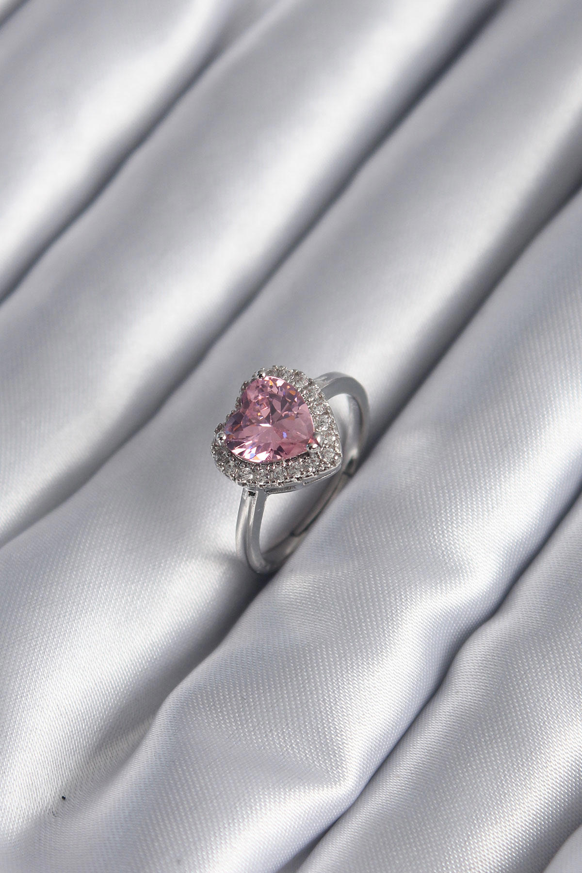 FinDit Beyaz-Pembe Zirkon Taşlı Ayarlanabilir Tekli Pirinç Yüzük