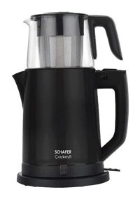 Schafer Çay Keyfi Cam Demlikli 1800 W Plastik Gövdeli Siyah Vintage Çay Makinesi