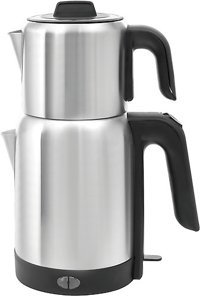 Sem Otomatik Çelik Demlikli 2400 W Işıklı Çelik Gövdeli İnox Retro Çay Makinesi