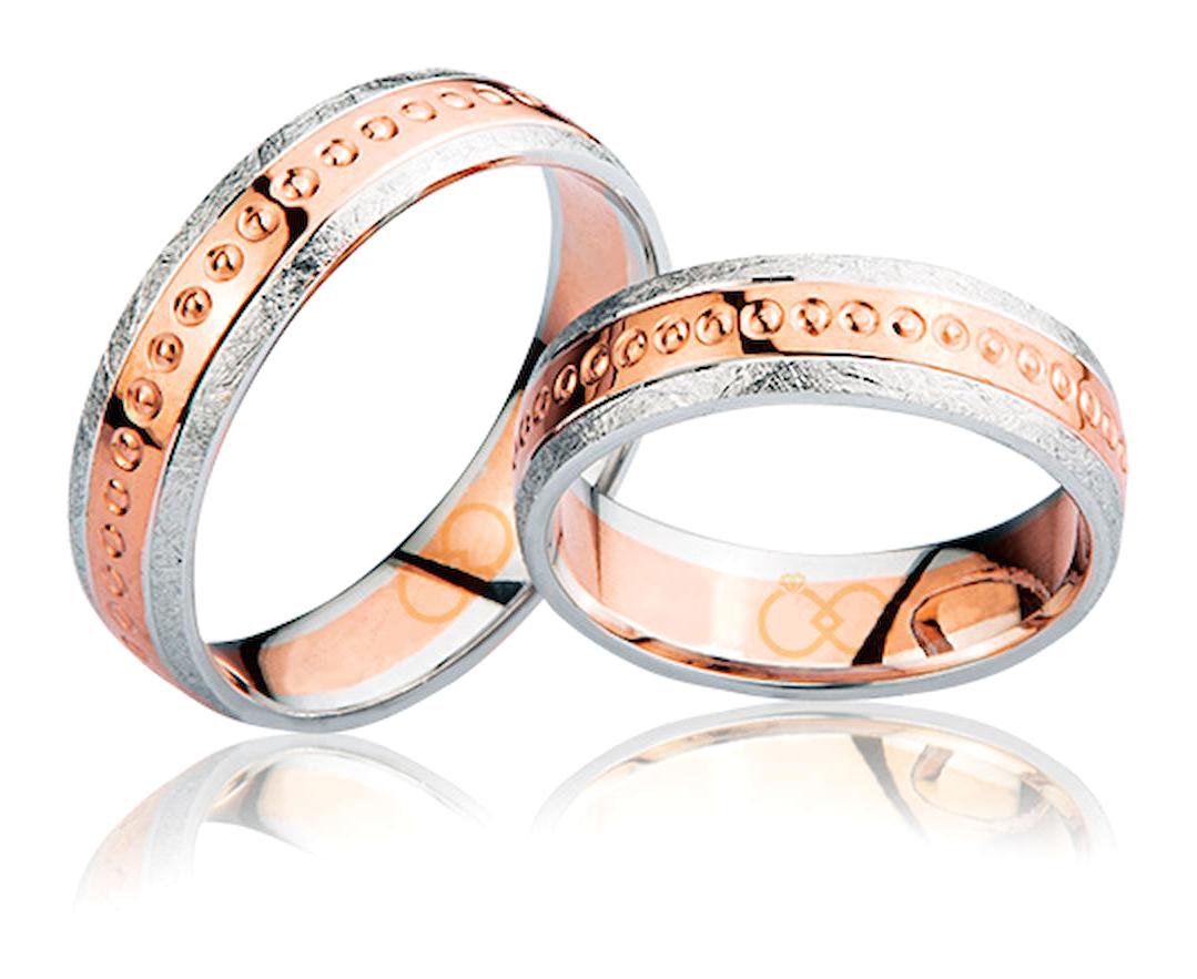 Harem Altın Beyaz Taşlı 14 Ayar Beyaz Rose Gold Altın Kadın Çift Alyans
