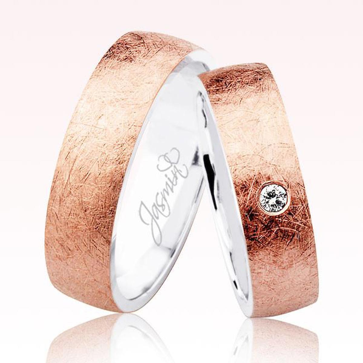 Harem Altın Beyaz Taşlı 14 Ayar Beyaz Rose Gold Altın Tektaş Kadın Çift Alyans