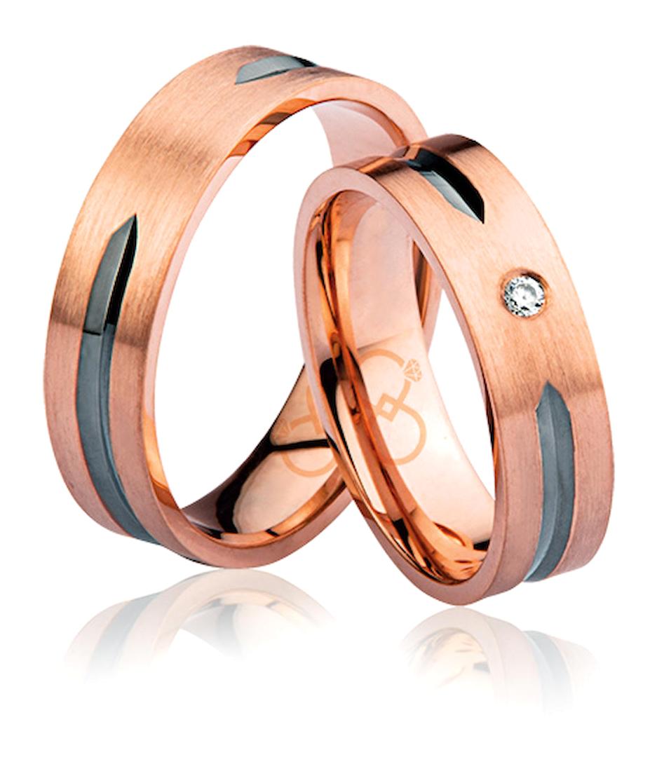 Harem Altın Beyaz Taşlı 14 Ayar Rose Gold Kadın Çift Alyans