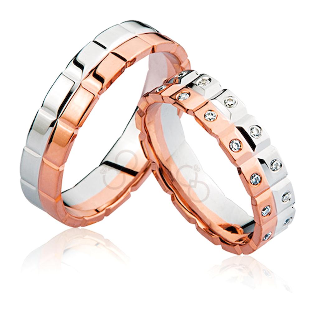 Harem Altın Beyaz Taşlı 14 Ayar Beyaz Rose Gold Kadın Çift Alyans