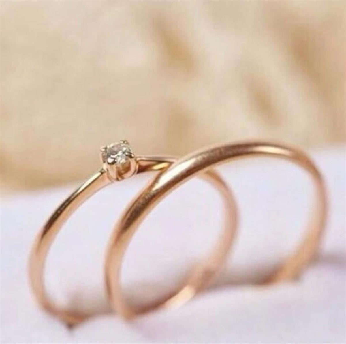 Aykan Kuyumculuk Pırlanta Beyaz Taşlı 14 Ayar Rose Gold Kadın Çift Alyans