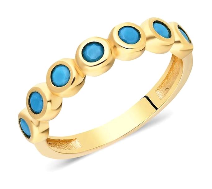Fasek Gold Firuze Taşlı Beyaz Taşlı Sarı Kadın Alyans