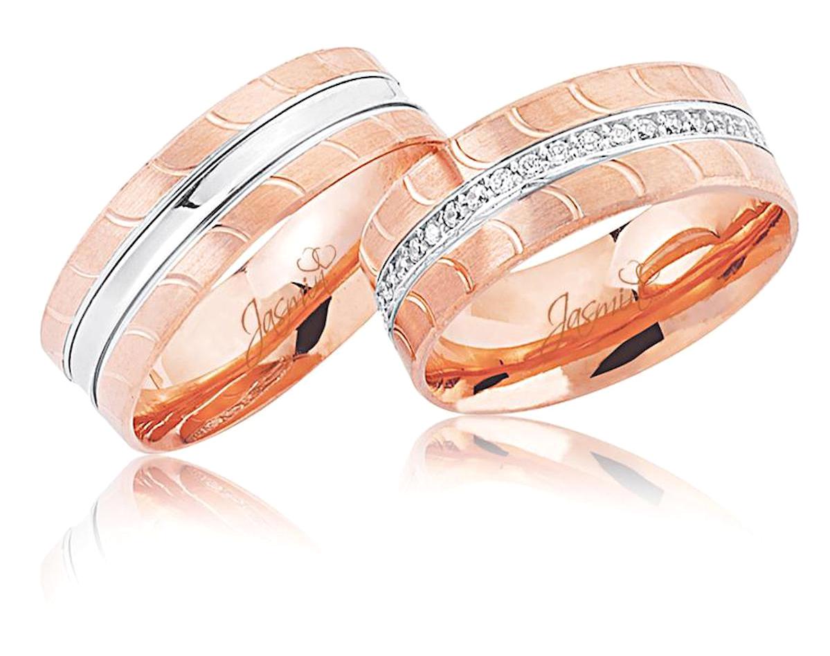 Harem Altın Beyaz Taşlı 14 Ayar Rose Gold Altın Kadın Çift Alyans