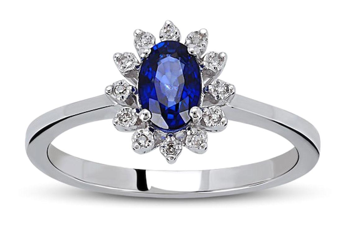 Harem Altın 0.52 Karat Oval Parlak Sertifikalı Beyaz-Mavi Pırlanta Yüzük