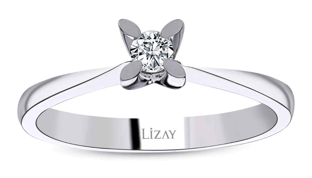 Lizay Pırlanta 0.10 Karat Yuvarlak Tektaş Parlak Sertifikalı Beyaz Pırlanta Yüzük