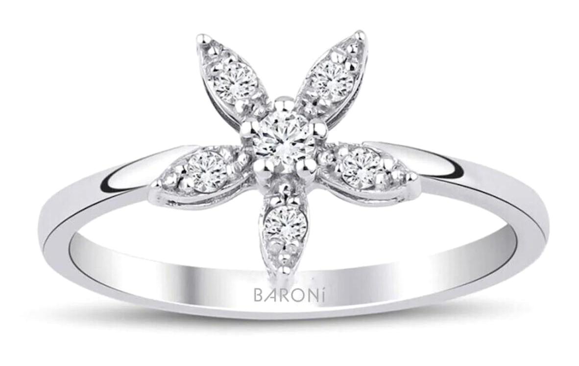 Baroni Diamond 0.13 Karat Yuvarlak Baget Parlak Sertifikalı Zirkon Taşlı Beyaz Pırlanta Yüzük