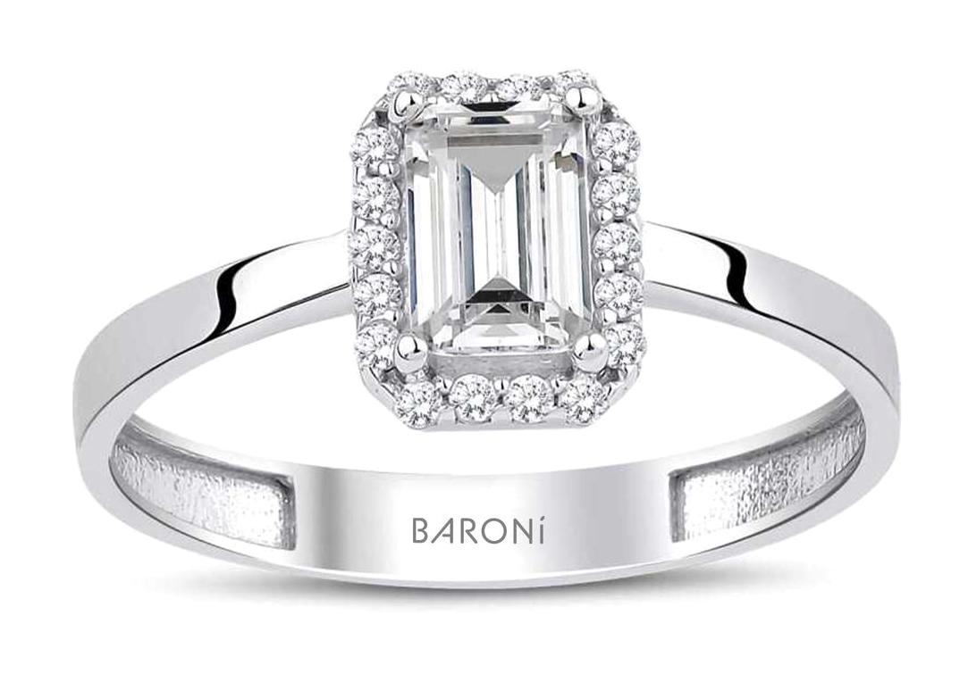 Baroni Diamond Baget Parlak Sertifikalı Zirkon Taşlı Beyaz Pırlanta Yüzük