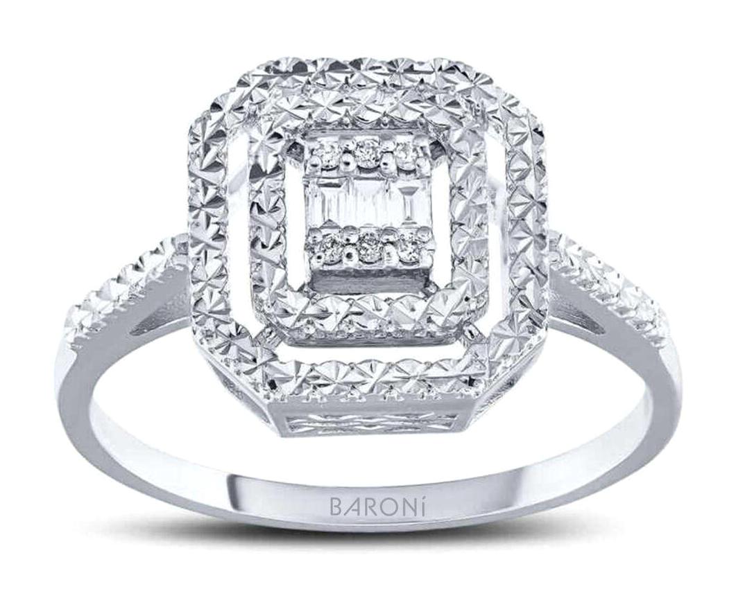 Baroni Diamond 0.07 Karat Baget Parlak Sertifikalı Zirkon Taşlı Beyaz Pırlanta Yüzük