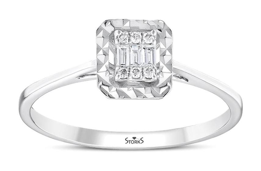 Storks Diamond 0.07 Karat Baget Parlak Sertifikalı Beyaz Pırlanta Yüzük