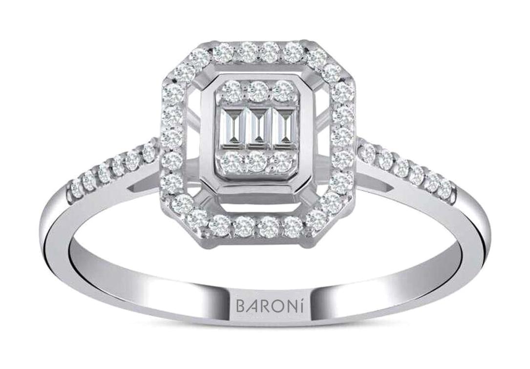 Baroni Diamond 0.18 Karat Baget Parlak Zirkon Taşlı Beyaz Pırlanta Yüzük