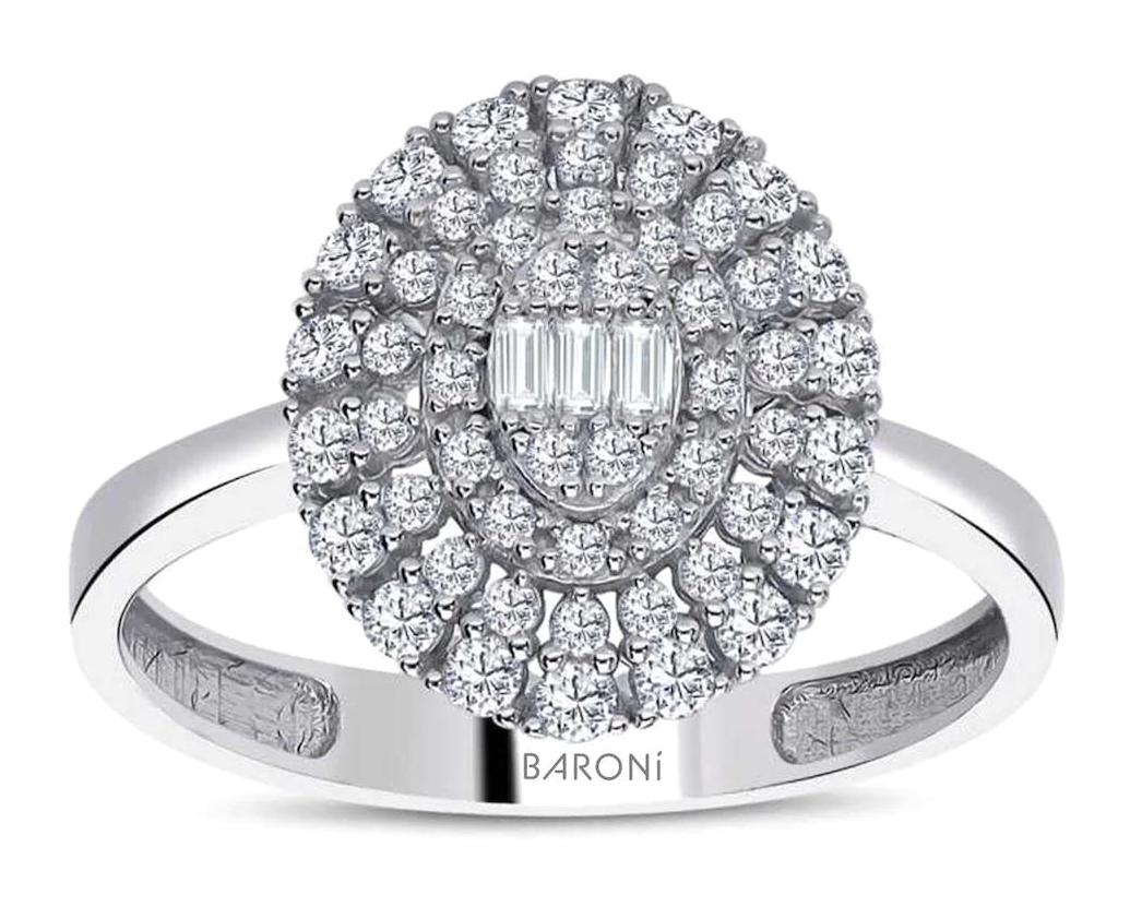 Baroni Diamond Baget Parlak Sertifikalı Topaz Taşlı Beyaz Pırlanta Yüzük