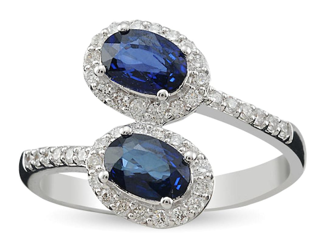 Harem Altın 1.29 Karat Oval Parlak Sertifikalı Beyaz-Mavi Pırlanta Yüzük
