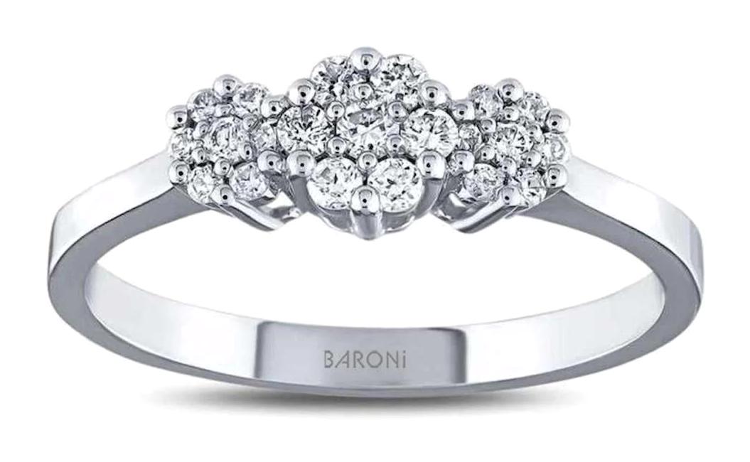 Baroni Diamond 0.37 Karat Tria Parlak Zirkon Taşlı Beyaz Pırlanta Yüzük
