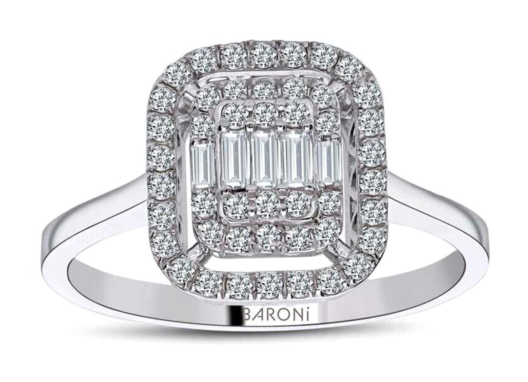 Baroni Diamond 0.35 Karat Baget Parlak Zirkon Taşlı Beyaz Pırlanta Yüzük