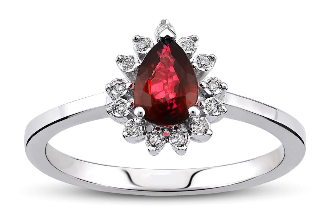Harem Altın 0.52 Karat Damla Parlak Sertifikalı Beyaz-Bordo Pırlanta Yüzük