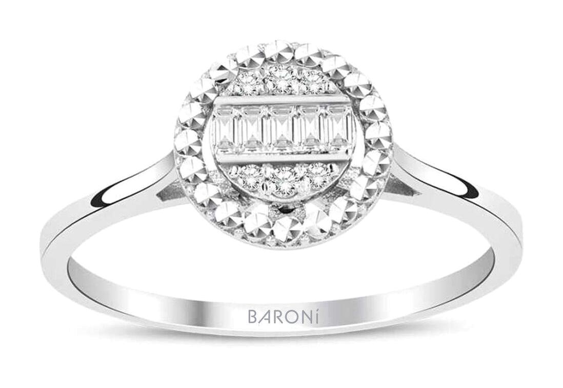 Baroni Diamond 0.10 Karat Baget Parlak Elmas Taşlı Beyaz Pırlanta Yüzük
