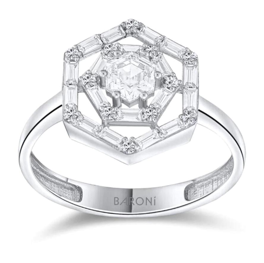 Baroni Diamond Baget Parlak Sertifikalı Yakut Taşlı Beyaz Pırlanta Yüzük
