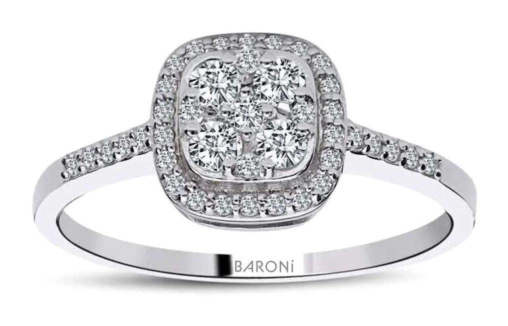 Baroni Diamond 0.20 Karat Yuvarlak Tektaş Parlak Sertifikalı Safir Taşlı Beyaz Pırlanta Yüzük
