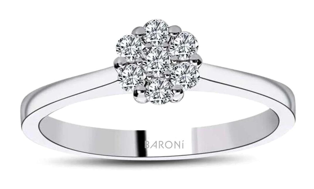 Baroni Diamond 0.26 Karat Yuvarlak Baget Parlak Sertifikalı Zirkon Taşlı Beyaz Pırlanta Yüzük
