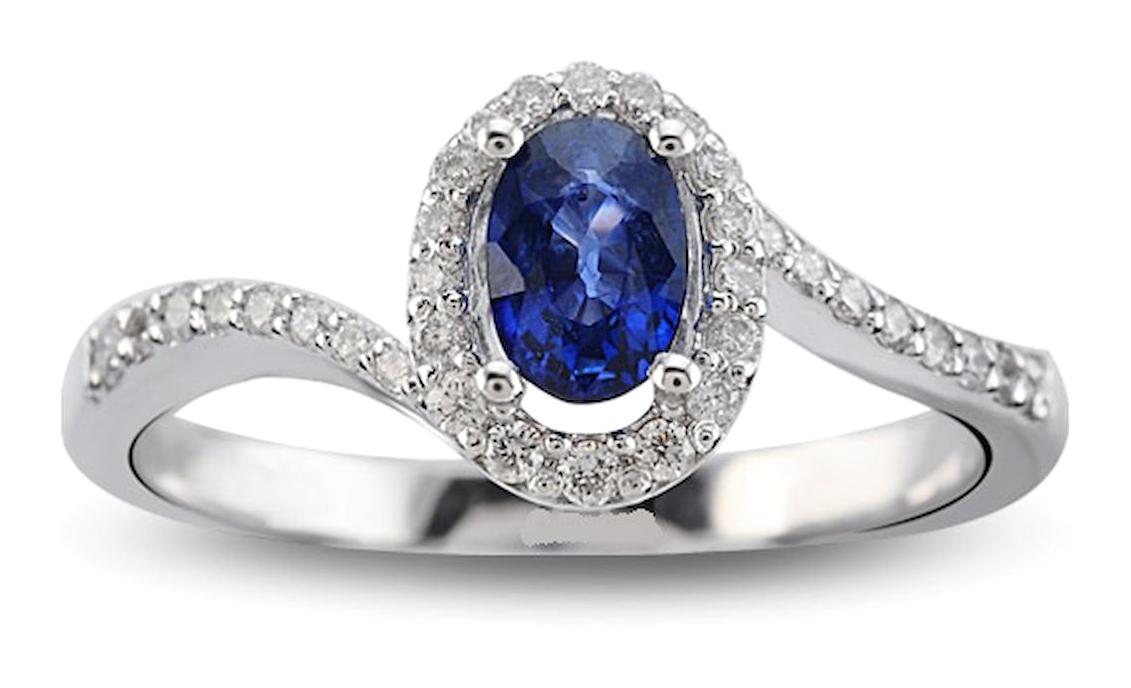 Harem Altın 0.75 Karat Oval Parlak Sertifikalı Beyaz -Mavi Pırlanta Yüzük