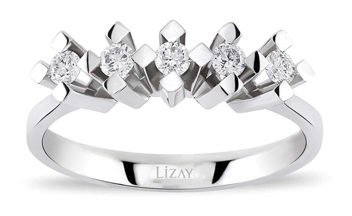 Lizay Pırlanta 0.25 Karat Yuvarlak Beştaş Parlak Sertifikalı Beyaz Pırlanta Yüzük