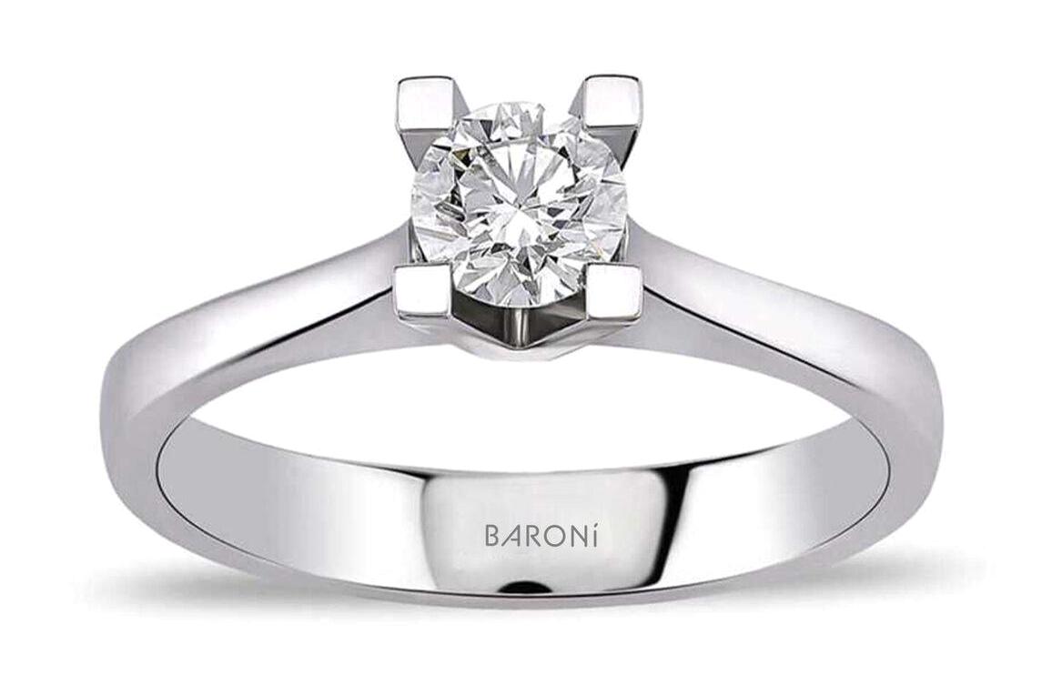 Baroni Diamond 0.30 Karat Yuvarlak Tektaş Parlak Kuvars Taşlı Beyaz Pırlanta Yüzük