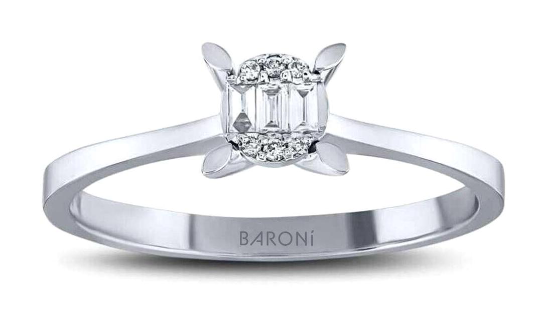 Baroni Diamond 0.09 Karat Baget Parlak Safir Taşlı Beyaz Pırlanta Yüzük