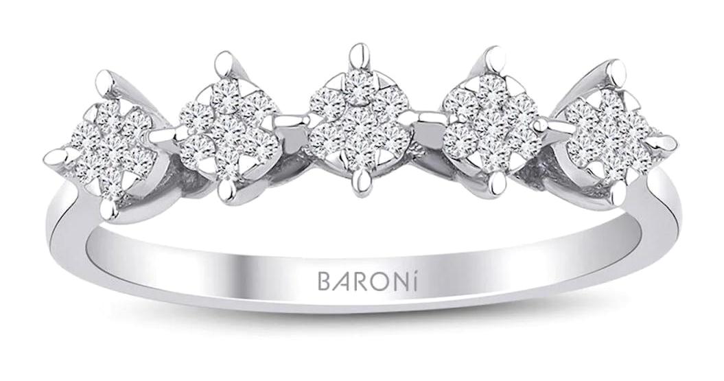Baroni Diamond 0.19 Karat Yuvarlak Beştaş Parlak Sertifikalı Topaz Taşlı Beyaz Pırlanta Yüzük