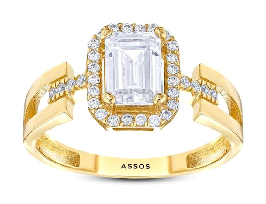 Assos Pırlanta Baget Parlak Opal Taşlı Beyaz Pırlanta Yüzük