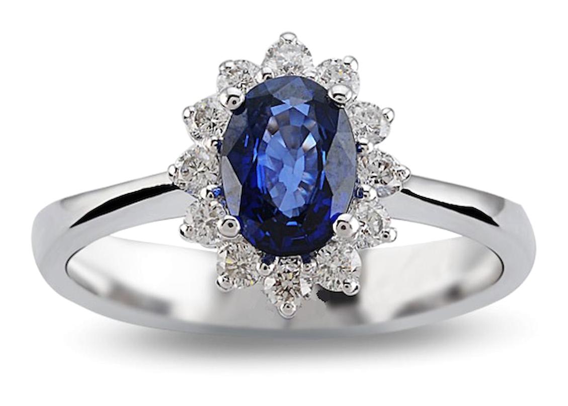 Harem Altın 1.25 Karat Oval Parlak Sertifikalı Beyaz-Mavi Pırlanta Yüzük