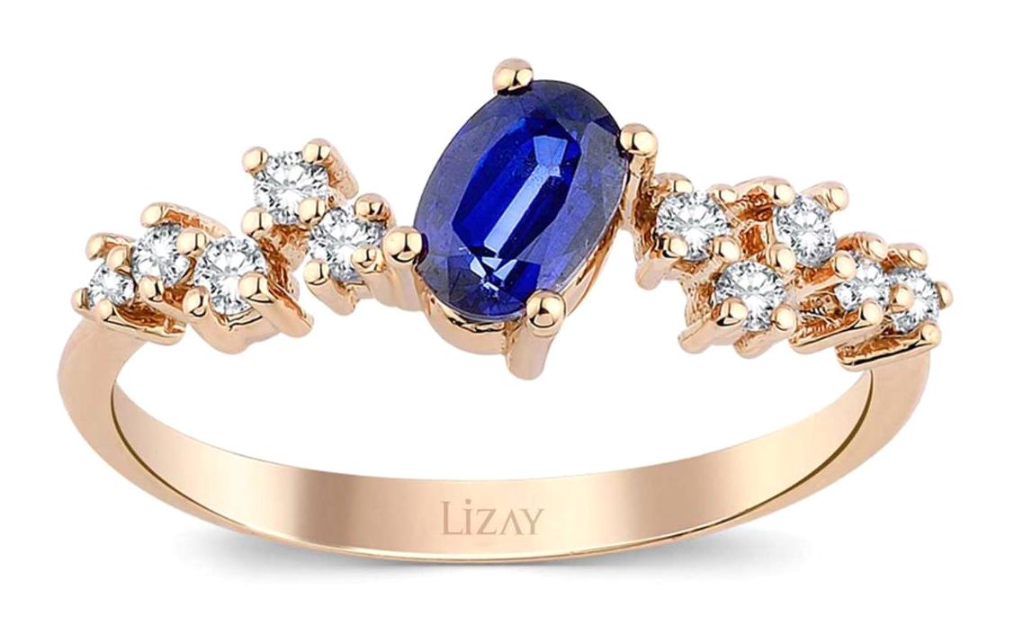 Lizay Pırlanta 0.52 Karat Oval Parlak Sertifikalı Lacivert Pırlanta Yüzük