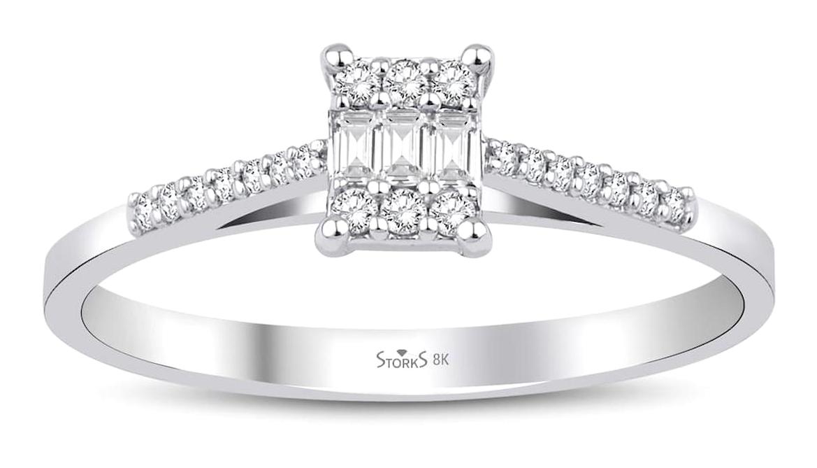 Storks Diamond 0.17 Karat Baget Parlak Sertifikalı Beyaz Pırlanta Yüzük