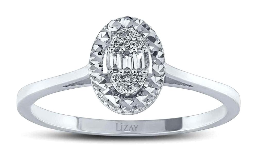 Lizay Pırlanta 0.06 Karat Baget Parlak Sertifikalı Beyaz Pırlanta Yüzük