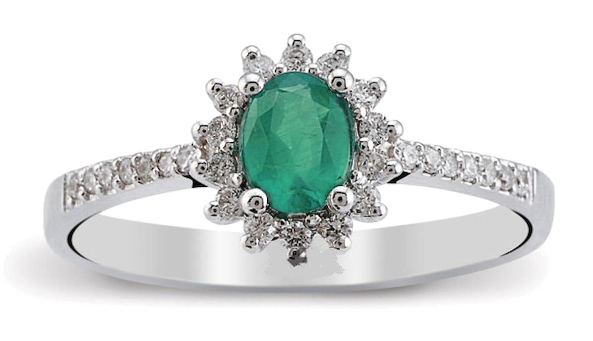 Harem Altın 0.43 Karat Oval Parlak Sertifikalı Beyaz - Yeşil Pırlanta Yüzük