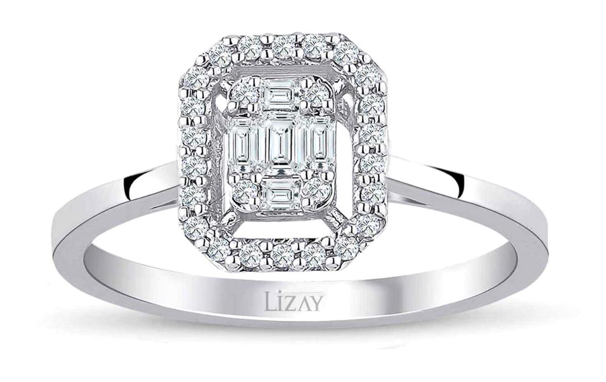Lizay Pırlanta 0.19 Karat Baget Parlak Sertifikalı Beyaz Pırlanta Yüzük