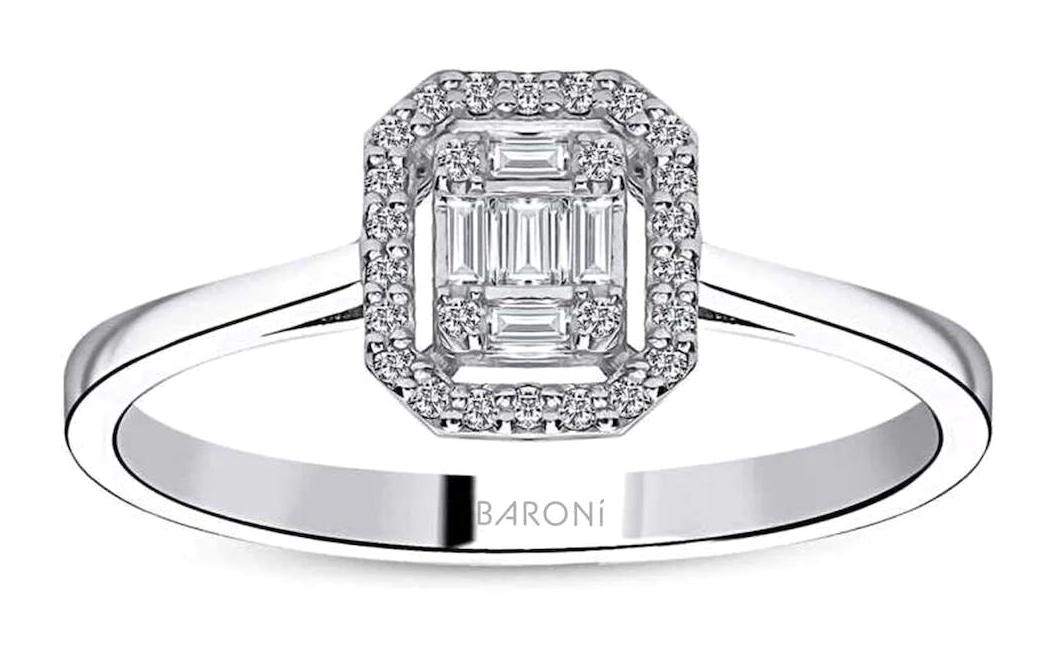 Baroni Diamond 0.14 Karat Baget Parlak Zirkon Taşlı Beyaz Pırlanta Yüzük