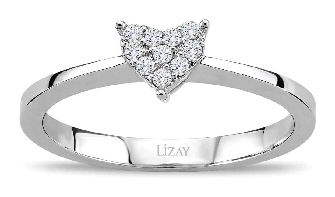 Lizay Pırlanta 0.09 Karat Kalpli Tektaş Parlak Sertifikalı Beyaz Pırlanta Yüzük