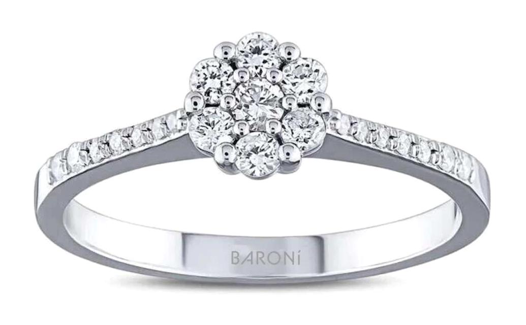 Baroni Diamond 0.21 Karat Yuvarlak Baget Parlak Sertifikalı Safir Taşlı Beyaz Pırlanta Yüzük